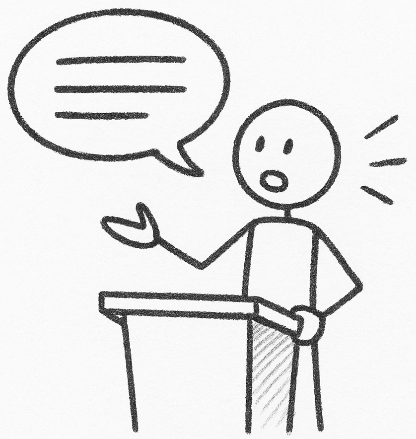 Nikos Andreadis bei monologischer Rhetorik